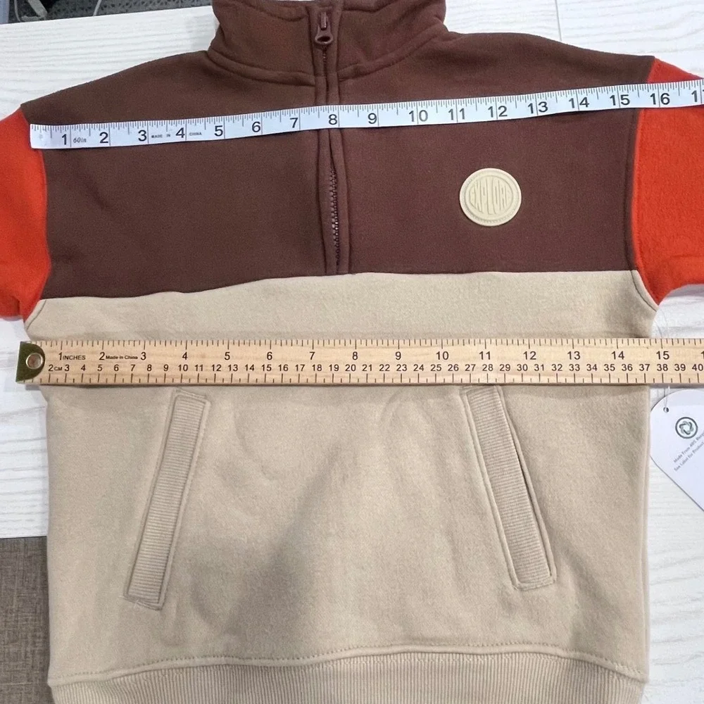 Quarter Zip Pullover‎ Kids Size 4 Brown Tan Orange Colorblock Fleece Gorpcore